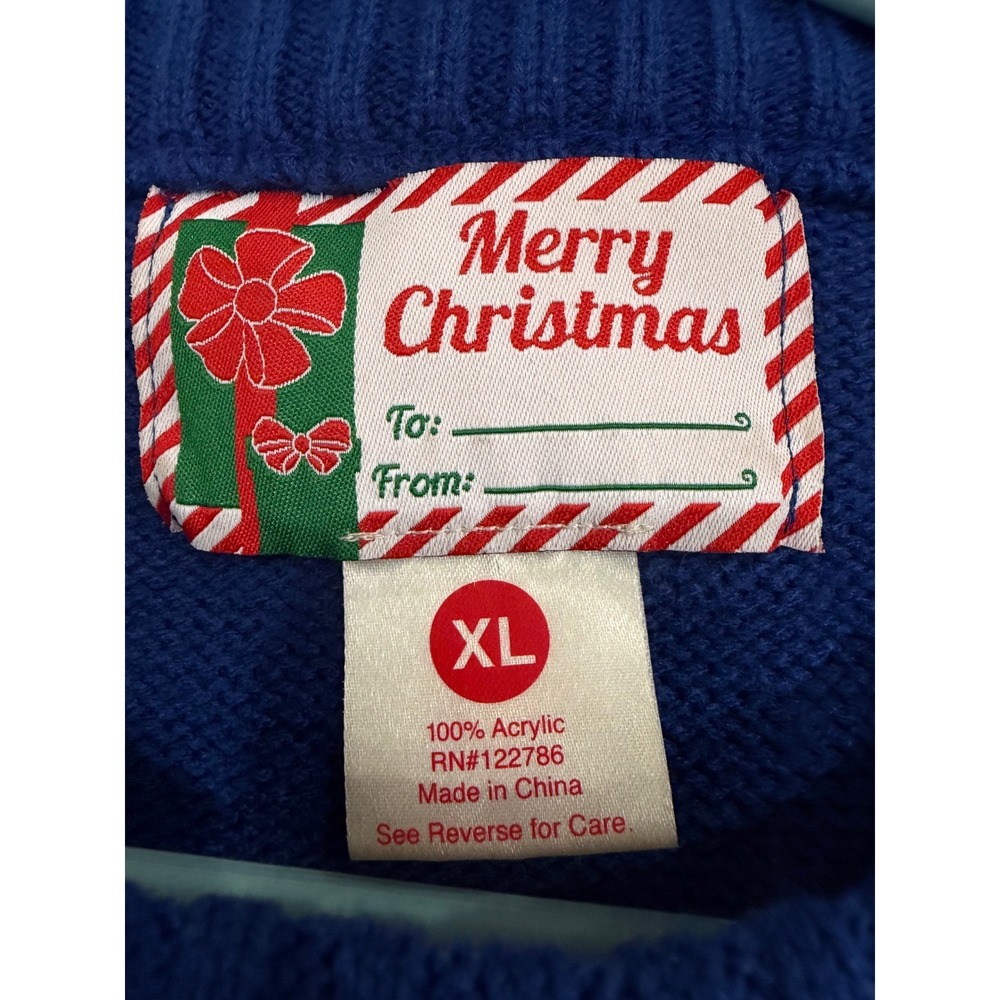 Merry Christmas Blue Gingerbread Man Winter Wonderland Ugly Sweater XL - Picture 4 of 5
